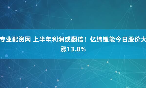 专业配资网 上半年利润或翻倍！亿纬锂能今日股价大涨13.8%